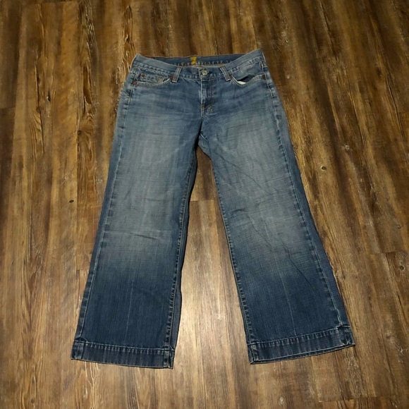 7 For All Mankind Dojo Jeans Women's 29 Cropped Wide Leg Low Rise Denim - Picture 1 of 7